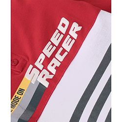 Babyhug 100% Cotton Full Sleeves Striped T-Shirt With Hood & Graphics - Red