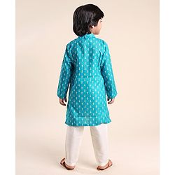 Babyhug 100% Cambric Full Sleeve Printed Kurta With Solid Pyjama Set - Teal Blue