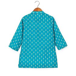 Babyhug 100% Cambric Full Sleeve Printed Kurta With Solid Pyjama Set - Teal Blue