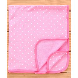 Babyhug Terry Knit Towel with Polka Dot Print L 76.2 X B 76.2 cm- Pink
