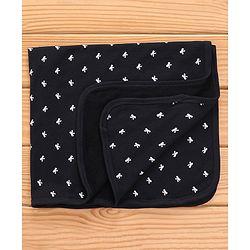 Babyhug Cotton Knit Terry Bow Print Towel - Black