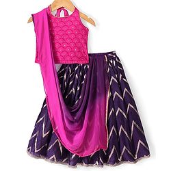 Babyhug Woven Sleeveless Choli & Lehenga Dupatta Gotta Patti & Sequine Detailing - Pink & Purple