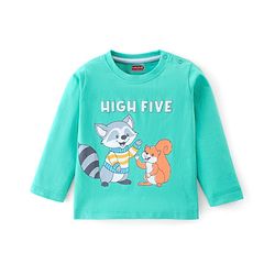 Babyhug 100% Cotton Knit Full Sleeves T-Shirt With Racoon Graphics - Green & Blue