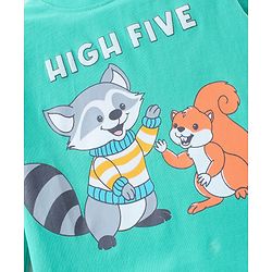 Babyhug 100% Cotton Knit Full Sleeves T-Shirt With Racoon Graphics - Green & Blue