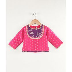 Babyhug Woven Three Fourth Sleeves Choli With Lehenga And Dupatta Brocade Detailing - Purple