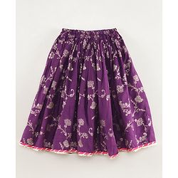 Babyhug Woven Three Fourth Sleeves Choli With Lehenga And Dupatta Brocade Detailing - Purple
