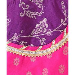 Babyhug Woven Three Fourth Sleeves Choli With Lehenga And Dupatta Brocade Detailing - Purple