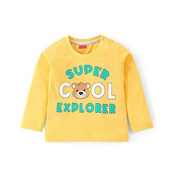 Babyhug 100% Cotton Full Sleeves T-Shirts with Bear Print & Striped Pack of 3 - Blue & Yellow