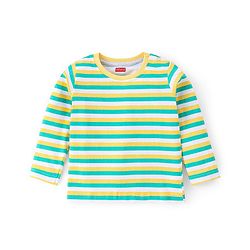 Babyhug 100% Cotton Full Sleeves T-Shirts with Bear Print & Striped Pack of 3 - Blue & Yellow