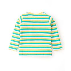 Babyhug 100% Cotton Full Sleeves T-Shirts with Bear Print & Striped Pack of 3 - Blue & Yellow