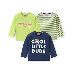 Babyhug 100% Cotton Knit Full Sleeves T-Shirt Pack of 3 with Bear Graphics - Multicolour