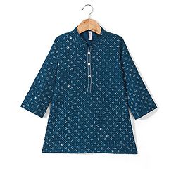 Babyhug Full Sleeves  Sequenced Embroidered Kurta & Pyjama Set  - Teal Blue