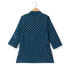 Babyhug Full Sleeves  Sequenced Embroidered Kurta & Pyjama Set  - Teal Blue