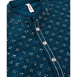 Babyhug Full Sleeves  Sequenced Embroidered Kurta & Pyjama Set  - Teal Blue