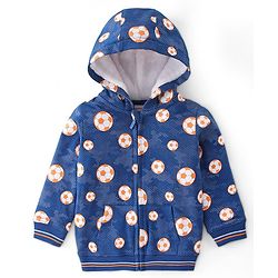 Babyhug 100% Cotton Knit Full Sleeves Sweat Jacket with Hood with Ball Design- Navy Blue