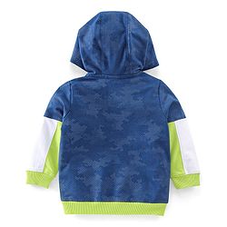 Babyhug Cotton Knit Full Sleeves Text Graphics Hooded Sweatshirt - Navy & Lime Green