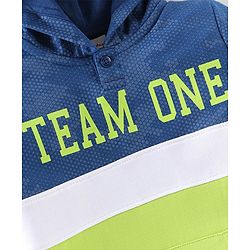 Babyhug Cotton Knit Full Sleeves Text Graphics Hooded Sweatshirt - Navy & Lime Green