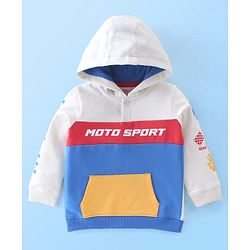 Babyhug 100% Cotton Knit Full Sleeves Hooded Jacket With Text Graphics - Multicolor