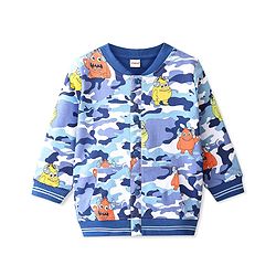 Babyhug Cotton Full Sleeves Bomber Jacket Monster Print - BLue