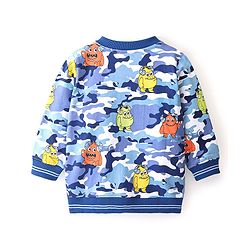 Babyhug Cotton Full Sleeves Bomber Jacket Monster Print - BLue