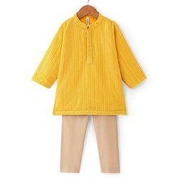 Babyhug Woven Full Sleeves Sequenced Embroidered Kurta Pyjama Set  -Yellow