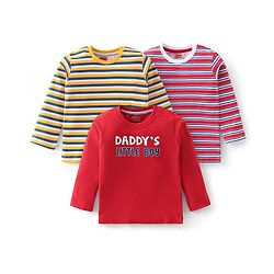 Babyhug Cotton Knit Full Sleeves Striped & Text Graphics T-Shirts Pack of 3 - Multicolour