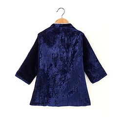 Babyhug Velvet Woven Full Sleeves Embroidered Kurta & Pajama Set - Navy Blue