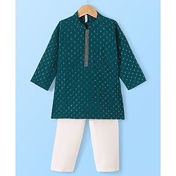 Babyhug Full Sleeves Sequenced Embroidered Kurta & Pyjama Set - Teal Green