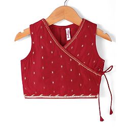 Babyhug Sleveless Chanderi Butti Angarkha Choli with Lehenga and Dupatta - Red