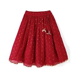 Babyhug Sleveless Chanderi Butti Angarkha Choli with Lehenga and Dupatta - Red