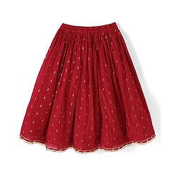 Babyhug Sleveless Chanderi Butti Angarkha Choli with Lehenga and Dupatta - Red