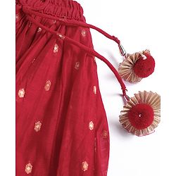 Babyhug Sleveless Chanderi Butti Angarkha Choli with Lehenga and Dupatta - Red