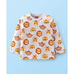 Babyhug Cotton Knit Full Sleeves T-Shirt Animal Print - White Melange