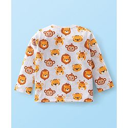 Babyhug Cotton Knit Full Sleeves T-Shirt Animal Print - White Melange