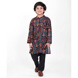 Babyhug Cotton Woven Full Sleeves Kurta Pyjama Set - Multicolor