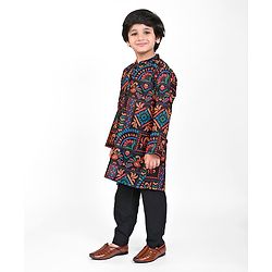 Babyhug Cotton Woven Full Sleeves Kurta Pyjama Set - Multicolor