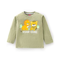 Babyhug 100% Cotton Knit Full Sleeves T-Shirt with Lion Graphics - Olive Green