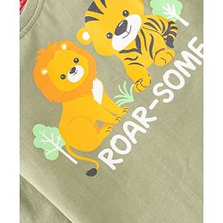 Babyhug 100% Cotton Knit Full Sleeves T-Shirt with Lion Graphics - Olive Green