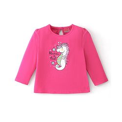 Babyhug Cotton Knit Full Sleeves T-Shirt with Unicorn Graphics - Fuchsia