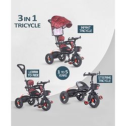 Babyhug Plug & Play Apache Tricycle with Parental Handle and Printed Canopy Military Theme - Green