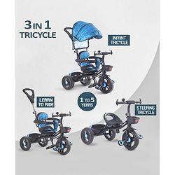 Babyhug Plug & Play Apache Tricycle with Parental Handle and Printed Canopy Military Theme - Green