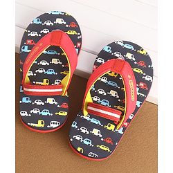 Cute Walk by Babyhug Flip Flops with Back Strap Vehicle Print - Blue