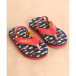 Cute Walk by Babyhug Flip Flops with Back Strap Vehicle Print - Blue