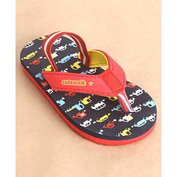 Cute Walk by Babyhug Flip Flops with Back Strap Vehicle Print - Blue