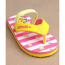 Cute Walk by Babyhug Slip On Flip Flops Stripes & Bee Print-  Pink