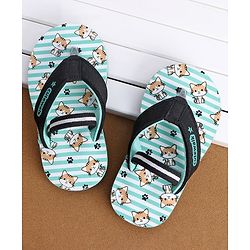 Cute Walk by Babyhug Slip On Flip Flops Stripes & Kitty Print-  Blue