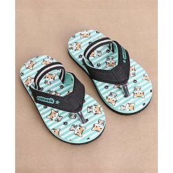 Cute Walk by Babyhug Slip On Flip Flops Stripes & Kitty Print-  Blue