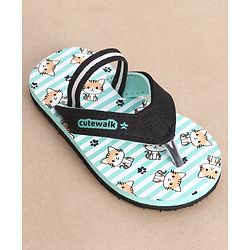 Cute Walk by Babyhug Slip On Flip Flops Stripes & Kitty Print-  Blue