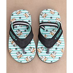 Cute Walk by Babyhug Slip On Flip Flops Stripes & Kitty Print-  Blue