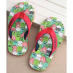 Cute Walk by Babyhug Slip On Flip Flops with Monster Print - Red & Green